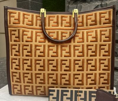 Brown Fendi Sunshine Shopper Tote Bag