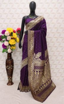 Brinjal Color Pure Handloom Banarasi Silk Saree From Banaras