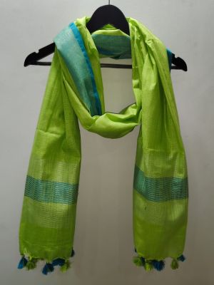 Green Pure Handloom Linen Cotton Dupatta Bhagalpur