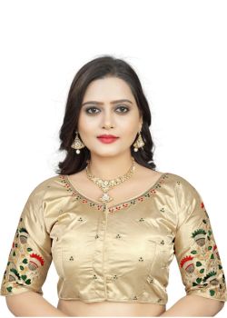 Cream Malai Satin Silk Embroidery Work Blouse