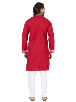 Maroon Pure Handloom Kantha Stitch Cotton Kurta