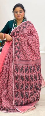Rose Pink Pure Handloom Cotton Saree From Bengal