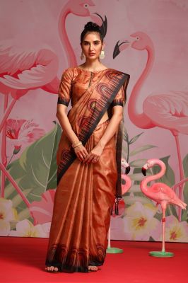 Tan Pure Handloom Silk Saree From Gujarat