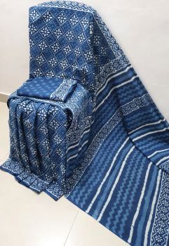 Navy Blue Hand Block Printed Work Saree