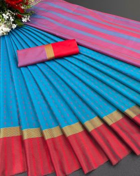 Pacific Blue Soft Silk Tapur Tupur Saree From Bengal