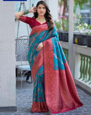Teal Pure Handloom Banarasi Silk Saree From Banaras