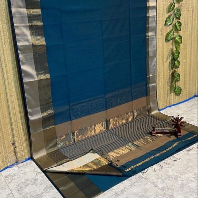 Teal Pure Handloom Silk Saree From Bengal