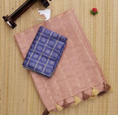Rose Gold Pure Handloom jacquard Silk Saree From Banaras