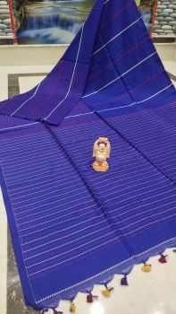 Royal Blue Stripes Pure Handloom Cotton Saree