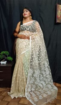 Grey Olive Pure Handloom Maslin Saree