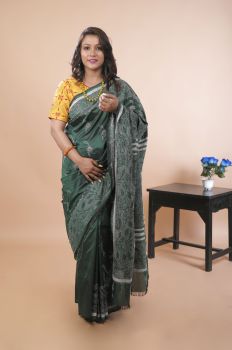 Aqua Green Pure Handloom Katha Stitch Saree From Bengal