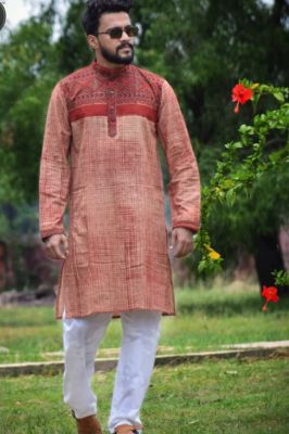 Pinkish Brown Pure Handloom Kurta From Bengal