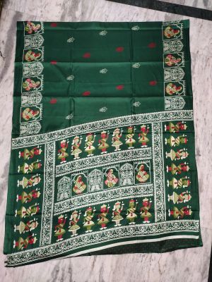 Mehandi Green Pure Handloom Maheshwari Silk Cotton Saree From Bengal