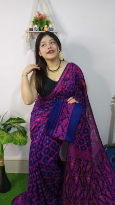 Blue Pure Handloom Cotton Saree From Bengal