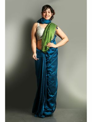 Teal Pure Handloom Cotton Saree From Bengal