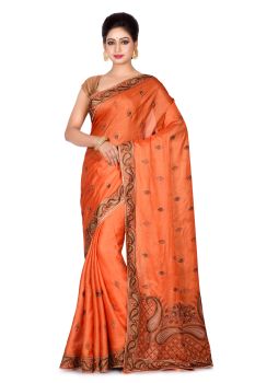 Orange Butta Pure Handloom Silk Saree