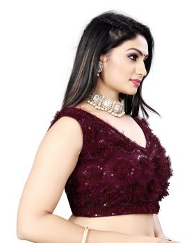 Purple Ribin Work Sequence Party Wear Blouse