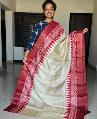 Light Brown Pure Handloom Tussar Silk Saree From Bengal