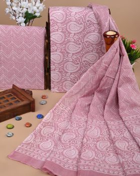 Grey Pink Pure Handloom suit With Cotton Dupatta