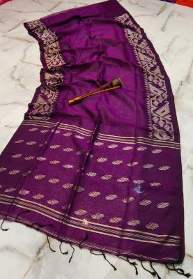 Purple Pure Handloom Linen By Linen Saree From Bengal