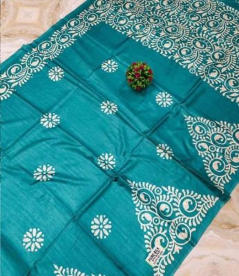 Dark Aquamarine Pure Handloom Maheshwari Silk Cotton Saree From Bengal