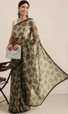 Gray Pure Handloom Georgette Saree From Banaras