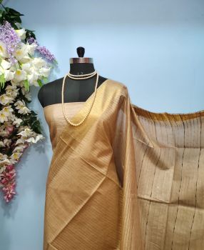 Coffee Brown Pure Handloom Kota Viscose Silk Saree From Bhagalpur