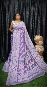 Light Lavender Pure Handloom Jamdani Saree From Bengal