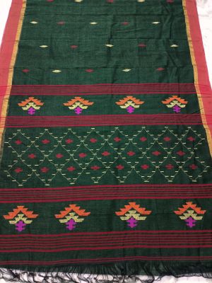 Black Pure Handloom Linen By Linen Saree From Bengal