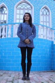 Navy Blue Hand Block Print Cotton Jacket