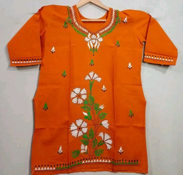 Orange Pure Handloom Cotton Tops From Bengal
