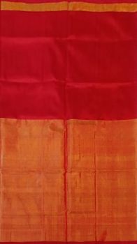 Crimson Red Uppada Tissue Silk Saree With Orangish Golden Border