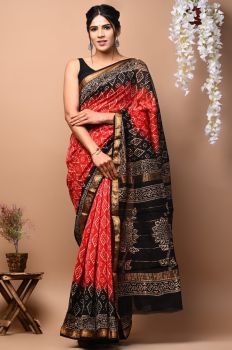 Red Maheshwari Silk Saree From Rajshthan