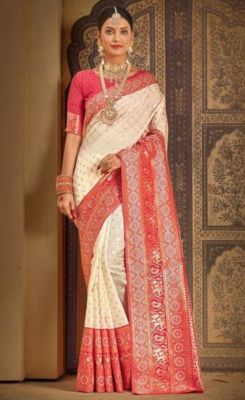 Cream Pure Handloom Silk Saree From Banaras