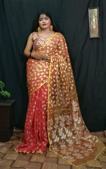 Pastel Red Pure Handloom Maslin Saree