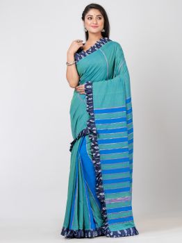 Light Sky Blue Pure Handloom Khesh Cotton Saree From Bengal