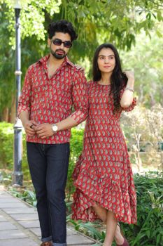 Maroon Hand Block Printed Designer Pure Cotton Couple Set
