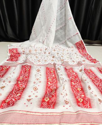 White Pure Handloom Dhakai Jamdani Saree From Bengal