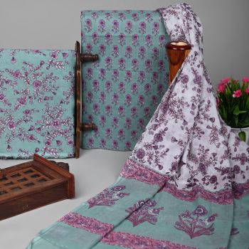 Blue Grey Pure Handloom suit With Cotton Dupatta