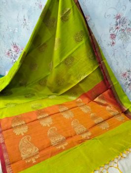 Mustard Green Georgette Saree From Banaras