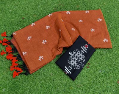 Tan Pure Handloom Cotton Saree From Bengal