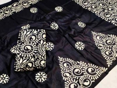 Black Pure Handloom Silk Cotton Saree From Bengal