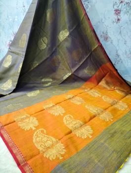Grey Olive Georgette Saree From Banaras