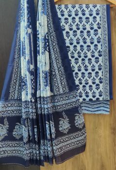 Blue Printed Suit With Flower Design Dupatta
