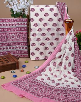 Sliver Grey Pure Handloom suit With Cotton Dupatta