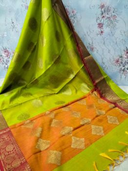 Bright Olive Georgette Saree From Banaras