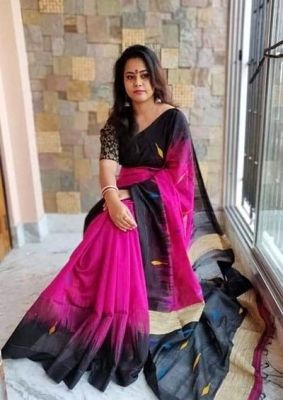 Red Voilet Pure Handloom Ikkat Saree From Bengal