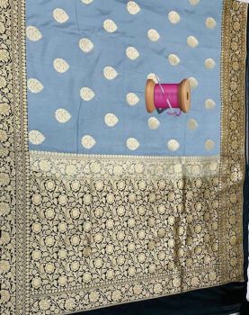 Bright Grey Butta Design Silk Ikat Patola Saree