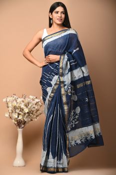 Blue Maheshwari Silk Saree From Rajshthan