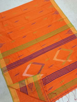 Orange Pure Handloom Silk Cotton Saree From Bengal